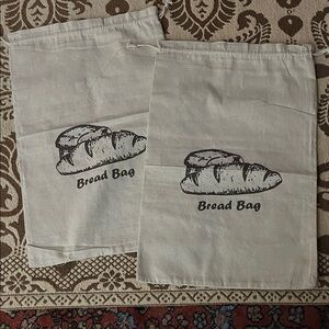 Linen Bread Bags with Bread Print Bundle of Two